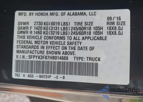 2017 Honda Ridgeline Black Edition from USA, damaged, VIN 5FPYK3F87HB014669